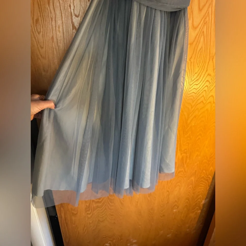 Floral High Neck Lacey Blue BHLDN Gown by Anthropologie